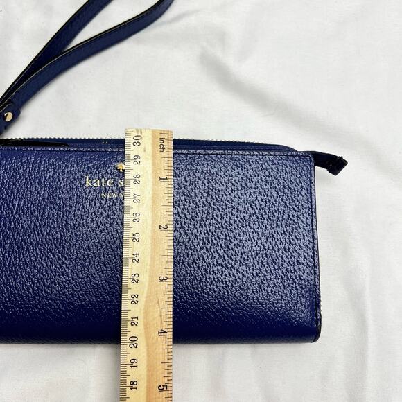 Kate Spade Madison Double Zip Saffiano Leather Wristlet Royal Blue Fits Phone - Picture 9 of 11
